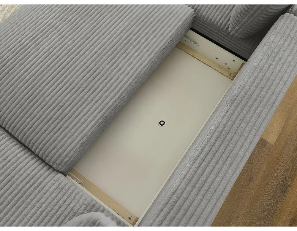 Тъмносив сгъваем/с място за съхранение ъглов диван от рипсено кадифе (ляв ъгъл/U форма) Lucien – Bobochic Paris