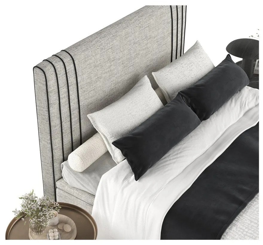 Светлосиво тапицирано двойно легло с място за съхранение 160x200 cm Musca – Maison de Rêve