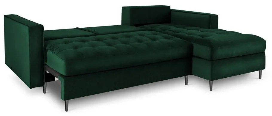 Зелен кадифен ъглов разтегателен диван , десен ъгъл Santo - Milo Casa