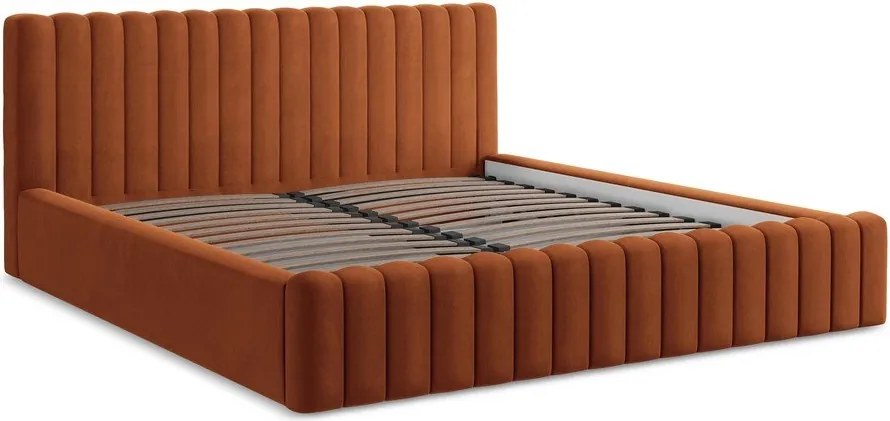 Теракотено двойно легло 180x200 cm тапицирано с място за съхранение с включена подматрачна рамка Lemi – Makamii
