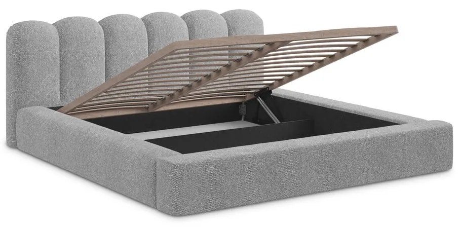 Сиво двойно тапицирано легло с място за съхранение и включена подматрачна рамка 180x200 cm Mano – Makamii