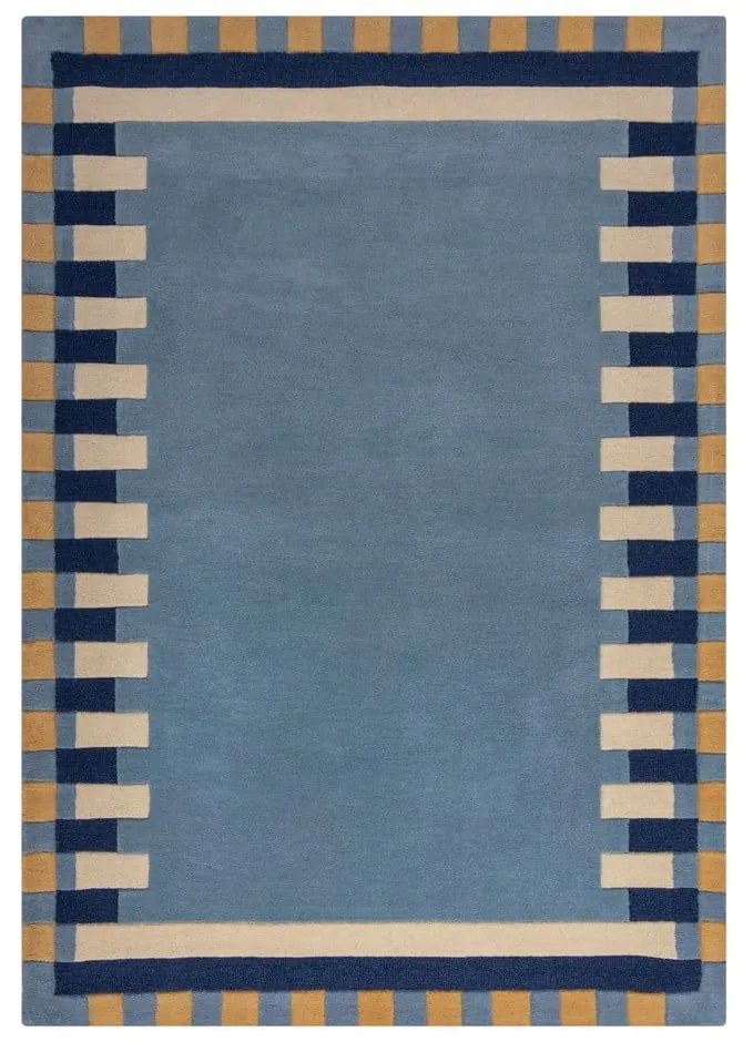 Син ръчно изработен вълнен килим 200x290 cm Kai Wool Border – Flair Rugs