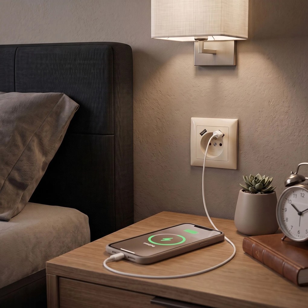 Единичен контакт със заземяване + 2x USB-A OSTE JNH003-G Beige