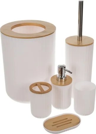 Комплект аксесоари за баня Ruhhy 24635 – 6 елемента с бамбукови детайли, бял цвят
