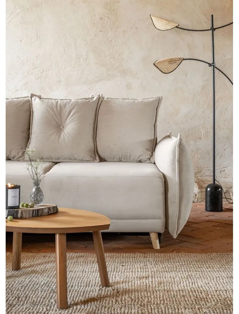 Бежов велурен разтегателен диван (ляв ъгъл) Lazy Lukka - Miuform