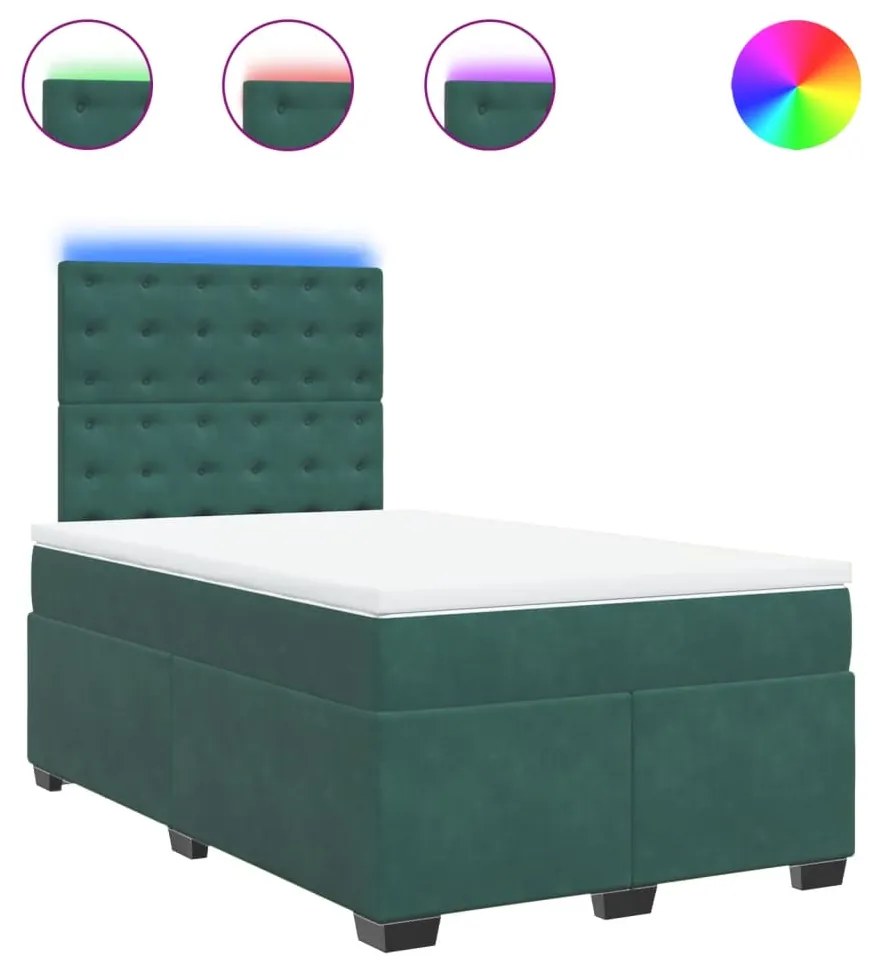 3293197 vidaXL Боксспринг легло с матрак, тъмнозелено, 120x200 см, кадифе