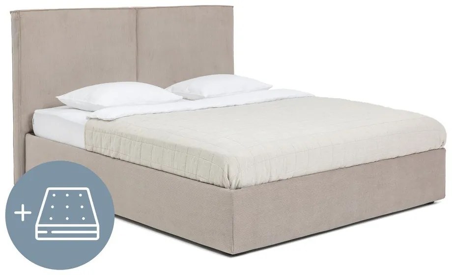 Сиво тапицирано двойно легло с място за съхранение и матрак с решетка 180x200 cm Thessa Bold - Bonami Selection