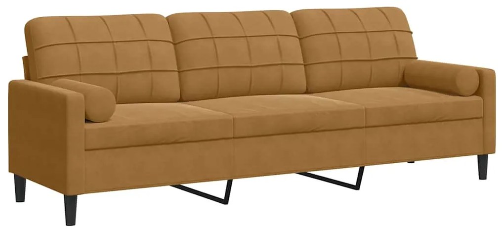 3278246 vidaXL 3-местен диван с декоративни възглавници кафяв 210 см кадифе