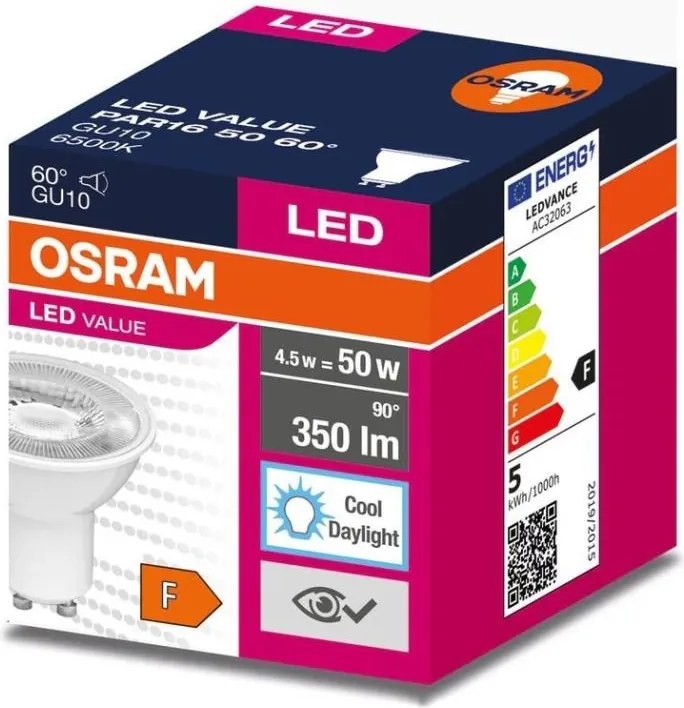 LED крушка PAR16 GU10/4,5W/230V 6500K 60° - Osram