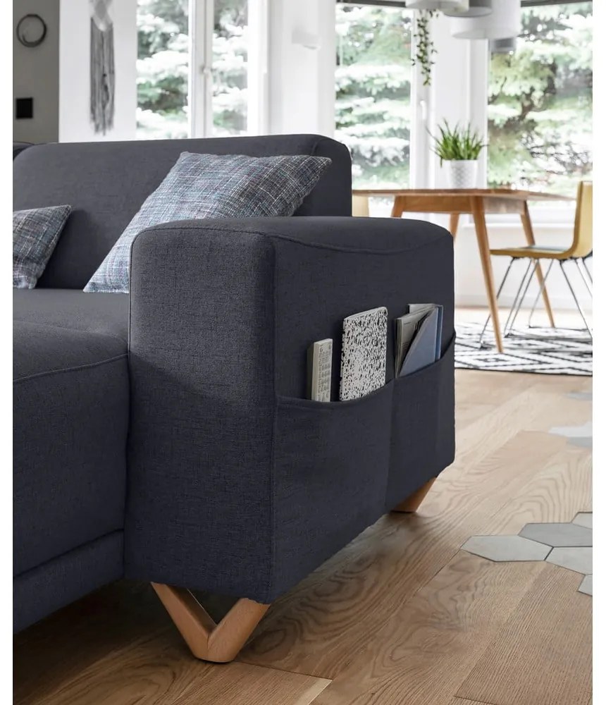 Антрацитен разтегателен/с място за съхранение ъглов диван (ляв ъгъл/U форма) Classy Sophie – Miuform