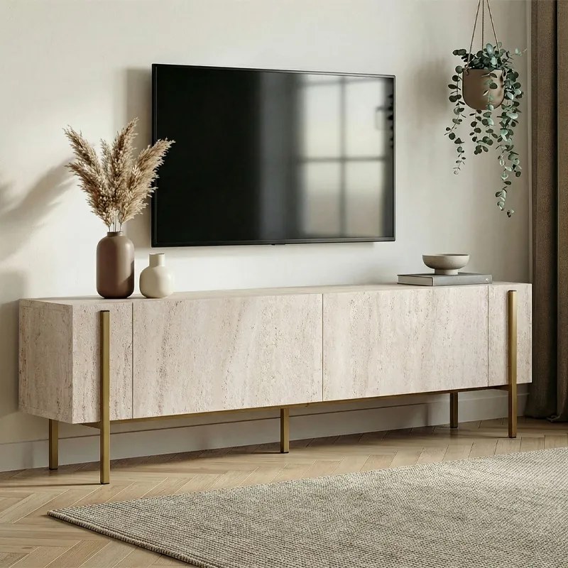 Nexus TopMebel ТВ шкаф от меламин в цвят травертин-злато, 180x30x45.5 см.
