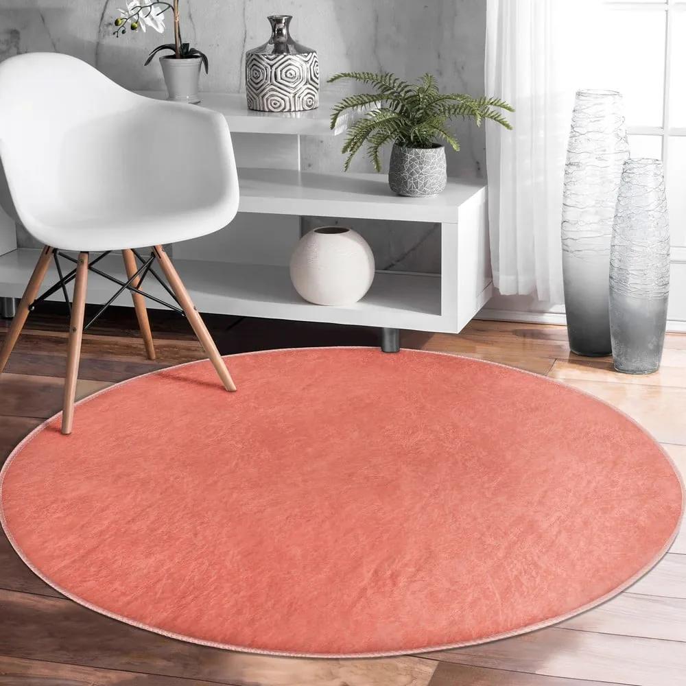 Светлочервен кръгъл килим подходящ за пране и за прахосмукачки роботи ø 100 cm Comfort – Mila Home