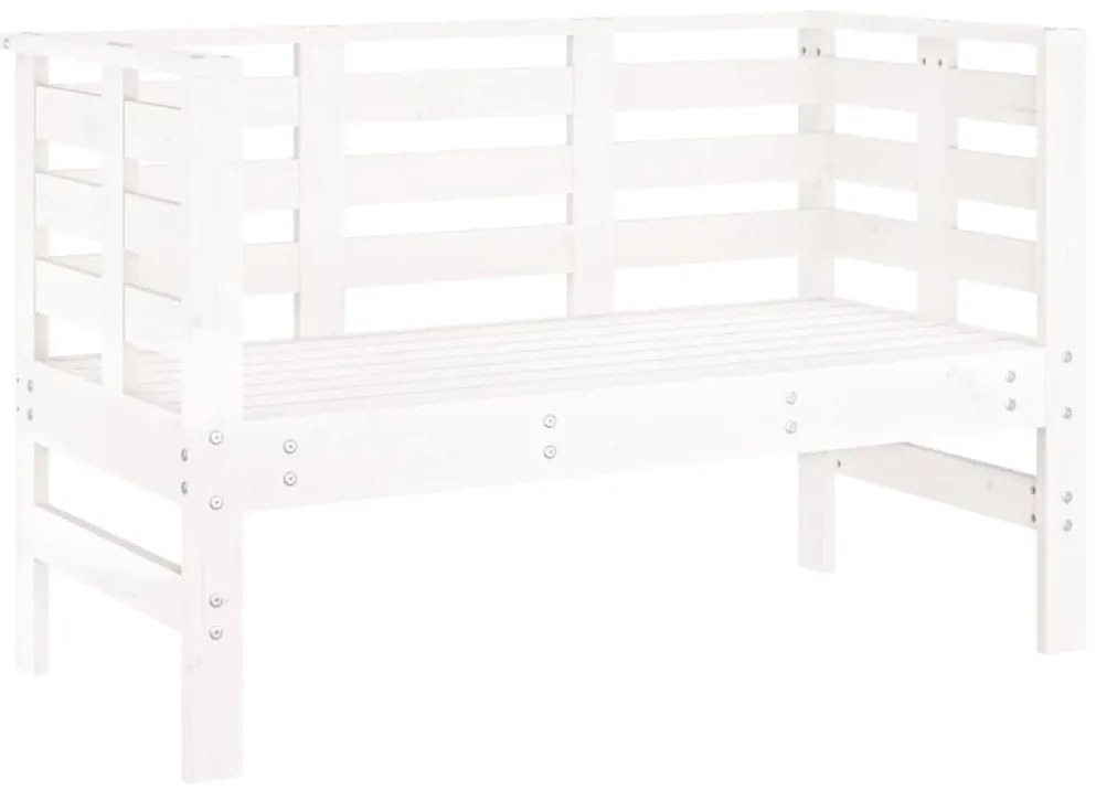 825136 vidaXL Градинска пейка, бяла, 111,5x53x71 см, борово дърво масив