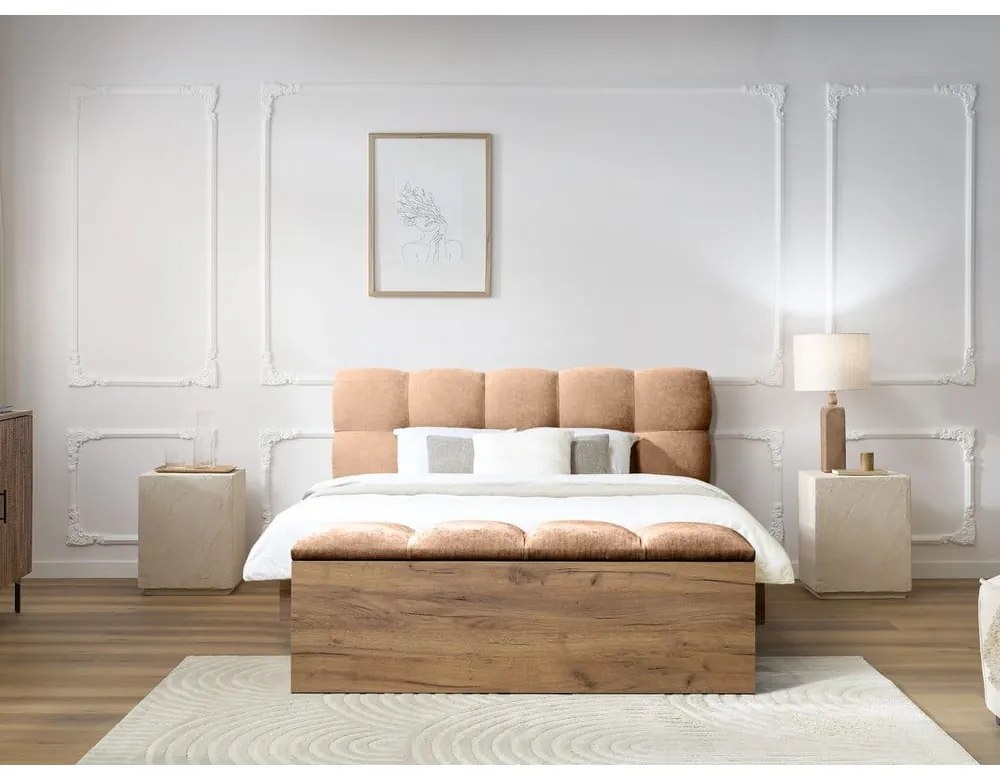 Светлорозово двойно тапицирано легло с включена подматрачна рамка 160x200 cm Kumo – Bobochic Paris