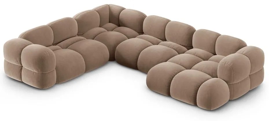 Кафяв кадифен ъглов диван (ляв ъгъл/U форма) Loretto – Cosmopolitan Design