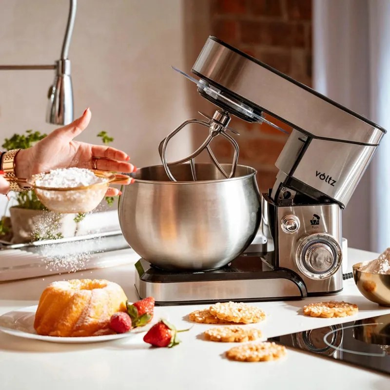 Планетарен миксер Voltz V51115F, 1600W, Метална декорация, 5 литра, 6 скорости, LED, Инокс