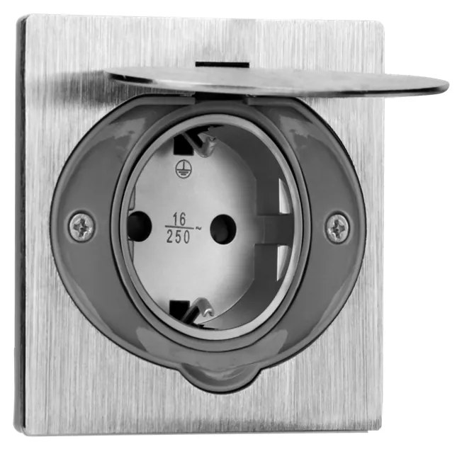 ORNO Контакт шуко IP44, цвят стомана, Ø60mm,  - OR-AE-1397(GS)