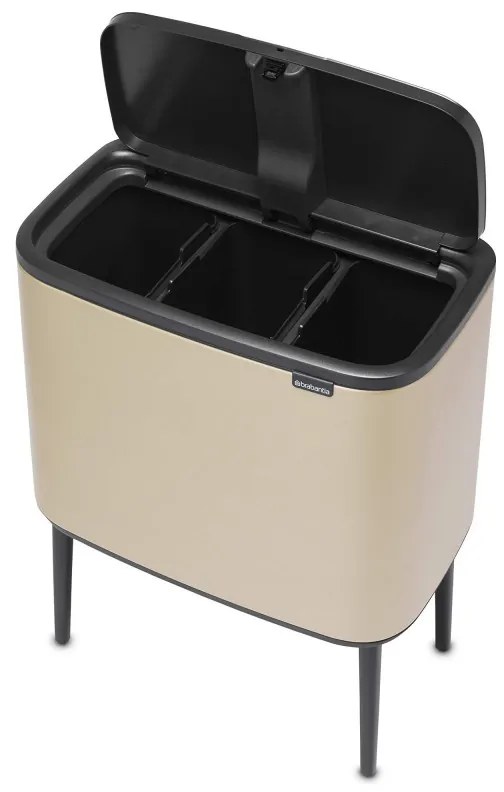 Кош за боклук Brabantia Bo Touch 1003216, 3x11 л, Плавно и безшумно отваряне, Голям отвор, Златен металик