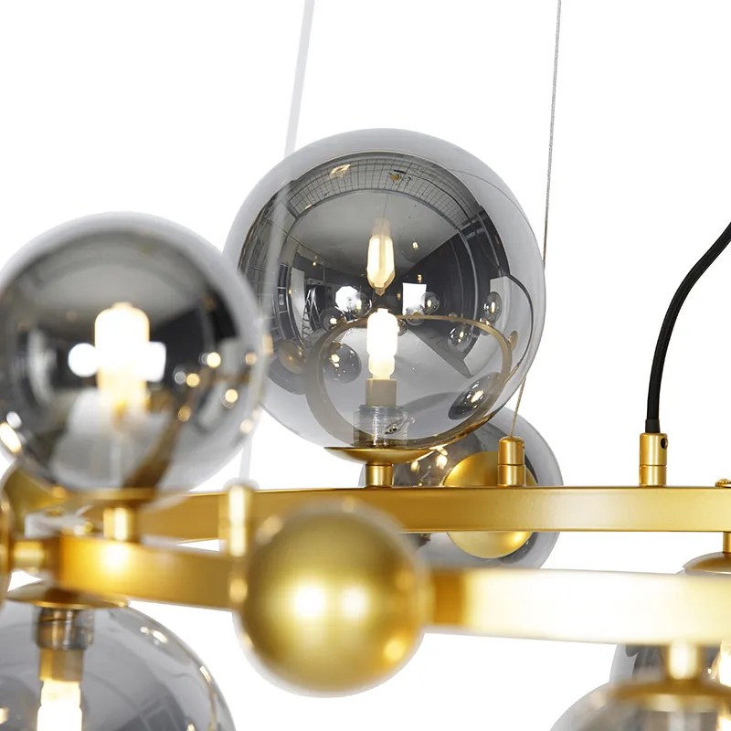 Арт Деко висяща лампа злато с опушено стъкло 12-светлина - David