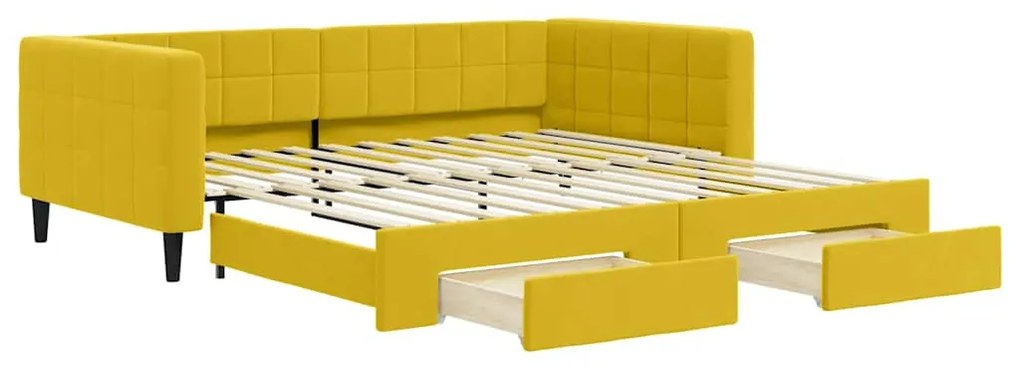 3196751 vidaXL Канапе с изтеглящо легло и чекмеджета жълто 100x200 см кадифе