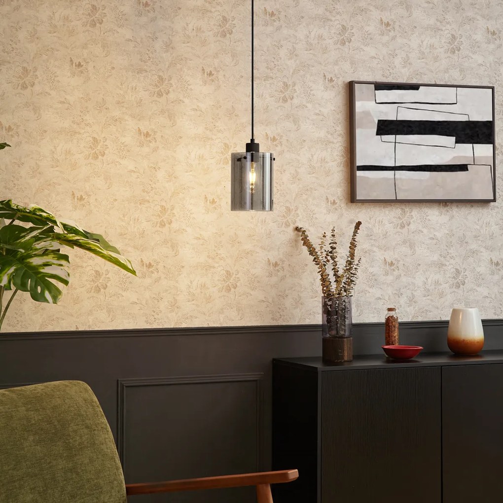 Дизайнерска висяща лампа черна с димно стъкло - Domo