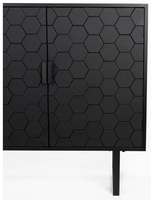 Черен нисък скрин от масивен бор 135x90 cm Linc – White Label