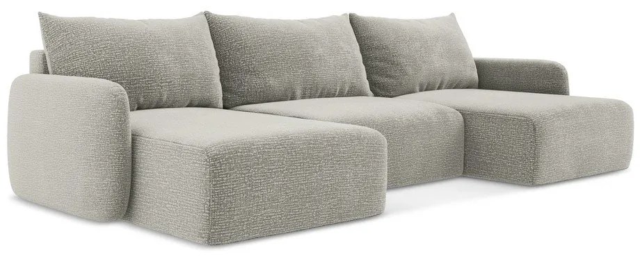 Светлосив разтегателен ъглов диван с място за съхранение Kalena – Makamii