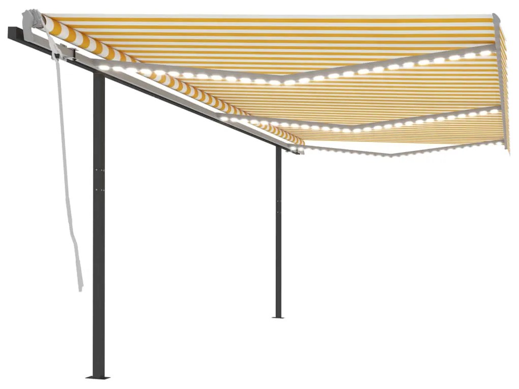 Ръчно прибиращ се сенник с LED Jayson, 6x3 м, жълто и бяло