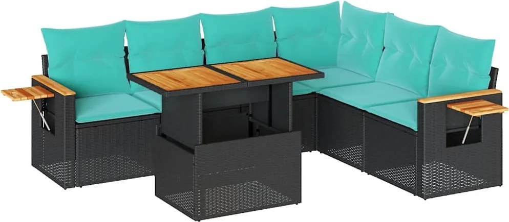 3327606 vidaXL Градински комплект диван с възглавници 7 части черен полиратан