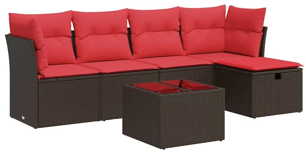 3325280 vidaXL Градински комплект с възглавници, 6 части, кафяв, полиратан