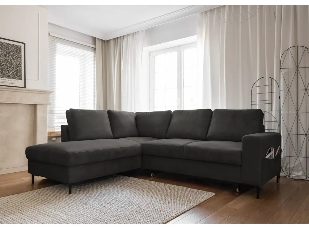 Тъмносив разтегателен ъглов диван от рипсено кадифе (ляв ъгъл) Lofty Lilly – Miuform