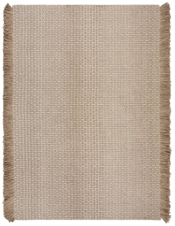 Бежов ръчно изработен килим със смес от вълна 200x290 cm Rene Fringed Ribbed – Flair Rugs