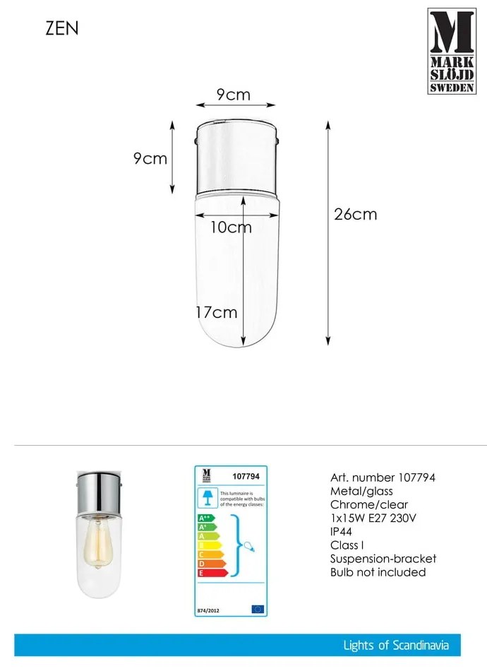 Таванна лампа Таван Chrome Clear Zen - Markslöjd