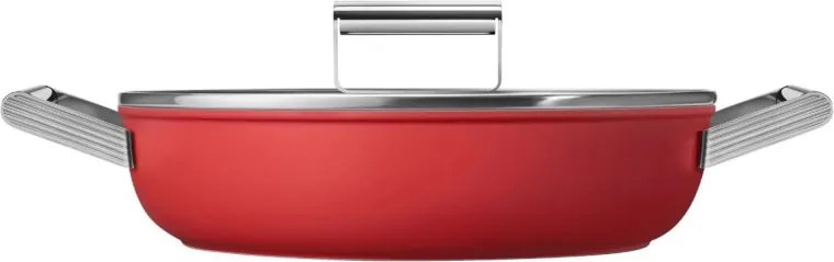 Плитка тенджера с капак Smeg CKFD2811RDM, 28 см, 3.7 л, Незалепващо покритие с 3 слоя, Фурна до 250C, Без PFAS, Индукция, Червен