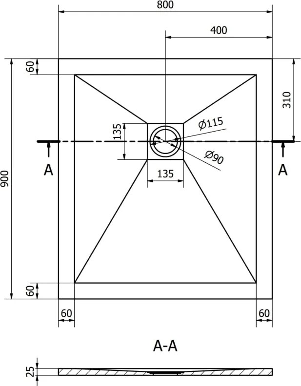 Mexen Stone+ правоъгълно композитно душово корито 90 x 80 см, бял - 44108090