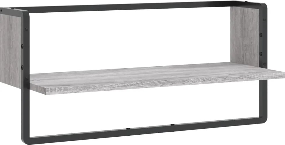 836291 vidaXL Стенен рафт с шина, сив сонома, 65x25x30 см
