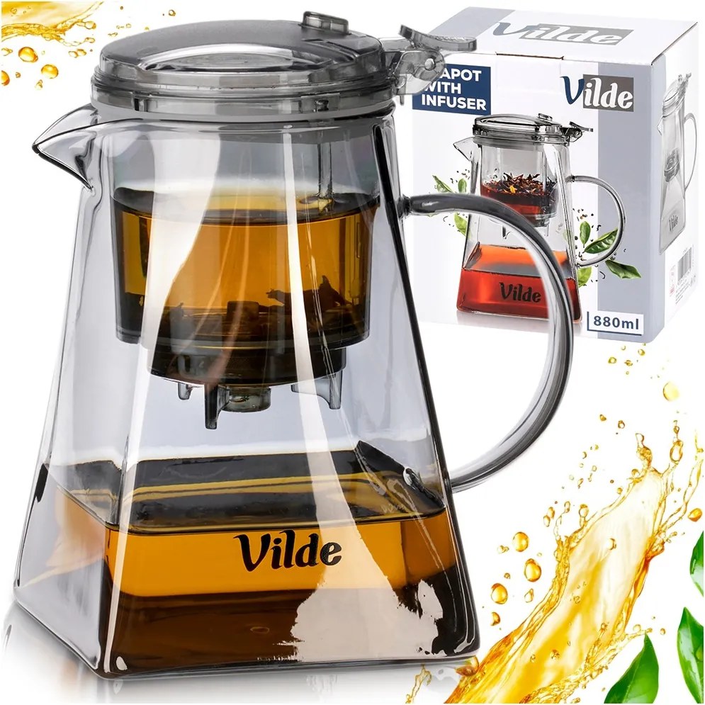 Стъклен чайник с инфузер от неръждаема стомана Vilde — Вместимост 880 ml