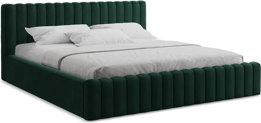 Тъмнозелено двойно легло 160x200 cm тапицирано с място за съхранение с включена подматрачна рамка Lemi – Makamii