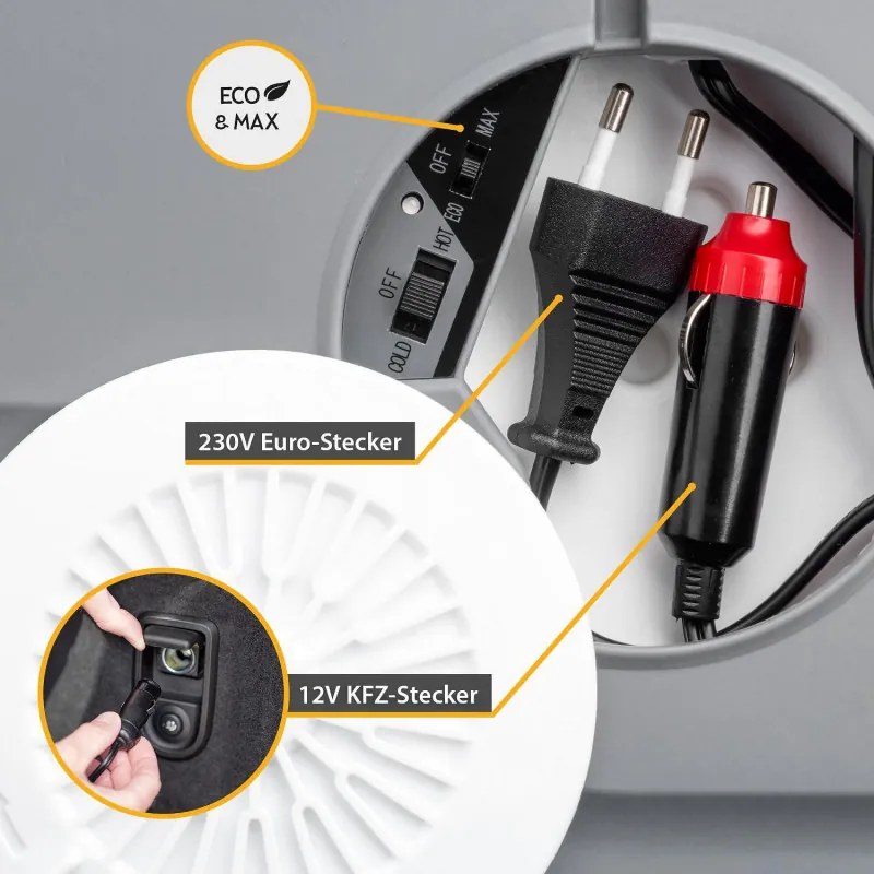 Електрическа хладилна кутия First Austria FA-5170-2-USB, 58W, 40 л, Клас F, 240/12V, USB, Вътрешна организация, Сив/бял