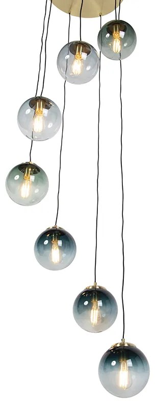 Арт Деко висяща лампа месинг с синьо стъкло 7-светлина - Pallon