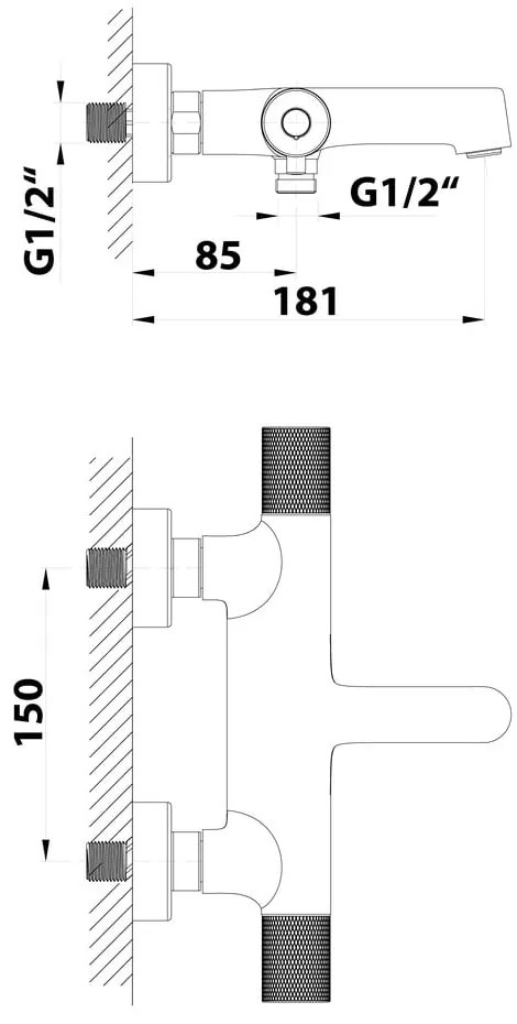 Стенна батерия за вана в лъскаво-сребрист цвят (2 изхода) Solaris – Sapho