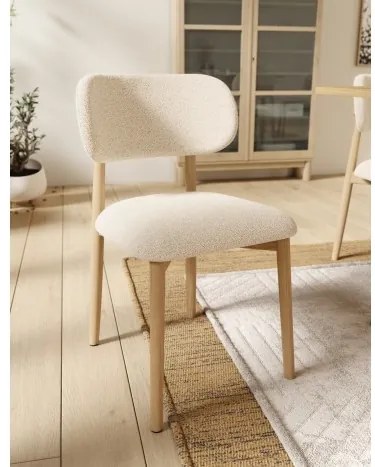 АЛДО Кремаво (тъкан Монза 90)/рамка лакиран дъб - ДЪРВЕН СТОЛ БУКЛЕ ЗА ДНЕВНА, ТРАПЕЗАРИЯ, КУХНЯ РЕТРО