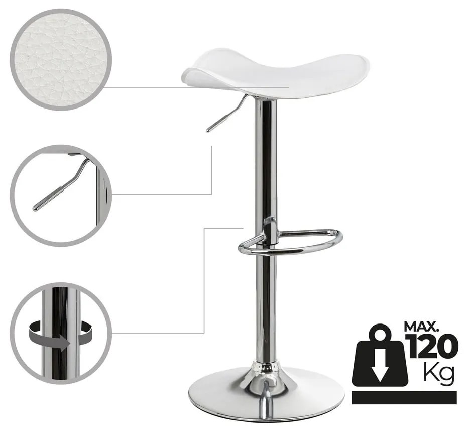 Бели тапицирани бар столове в комплект с регулируема височина 2 бр. (височина на седалката 73 cm) – Casa Selección