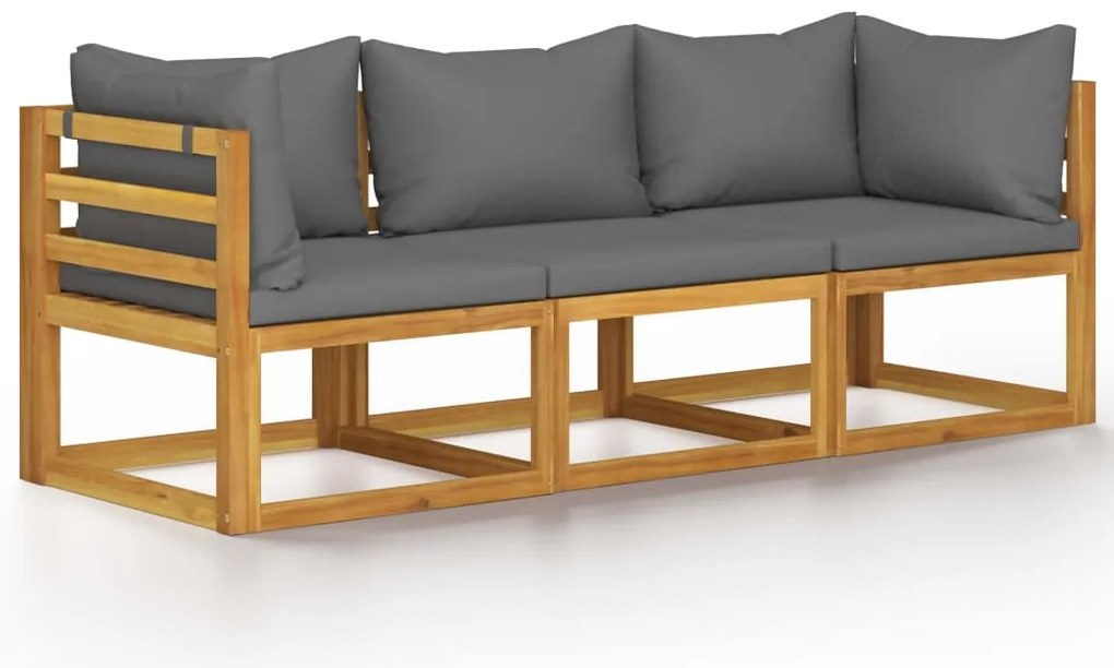 3057607 vidaXL 3-местен градински диван с възглавница, акация масив