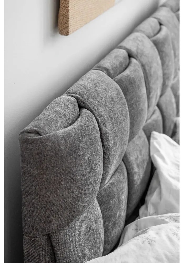 Сиво тапицирано двойно легло с включена подматрачна рамка 180x200 cm Eve – Miuform