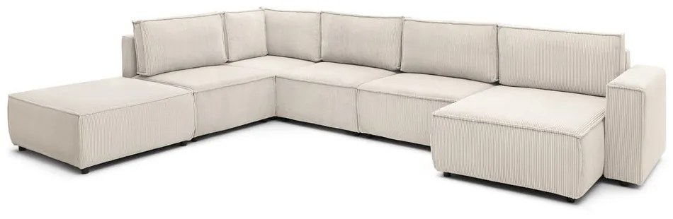 Кремав велурен U-образен ъглов диван, ляв ъгъл Nihad modular - Bobochic Paris