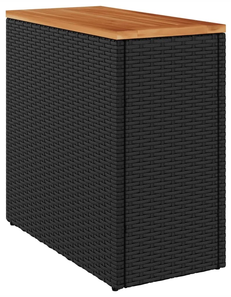 365983 vidaXL Градинска странична маса с дървен плот, черна, 58x27,5x55 см, полиратан