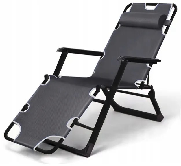 Градински шезлонг с черна рамка и възглавница Син