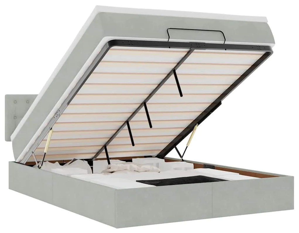 3312764 vidaXL Османска легло с матрак и LED, светлосиво, 140x190 см, кадифе