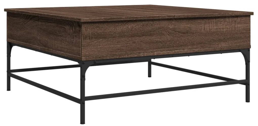 3217068 vidaXL Кафе маса, кафяв дъб, 95x95x45 см, инженерно дърво и метал